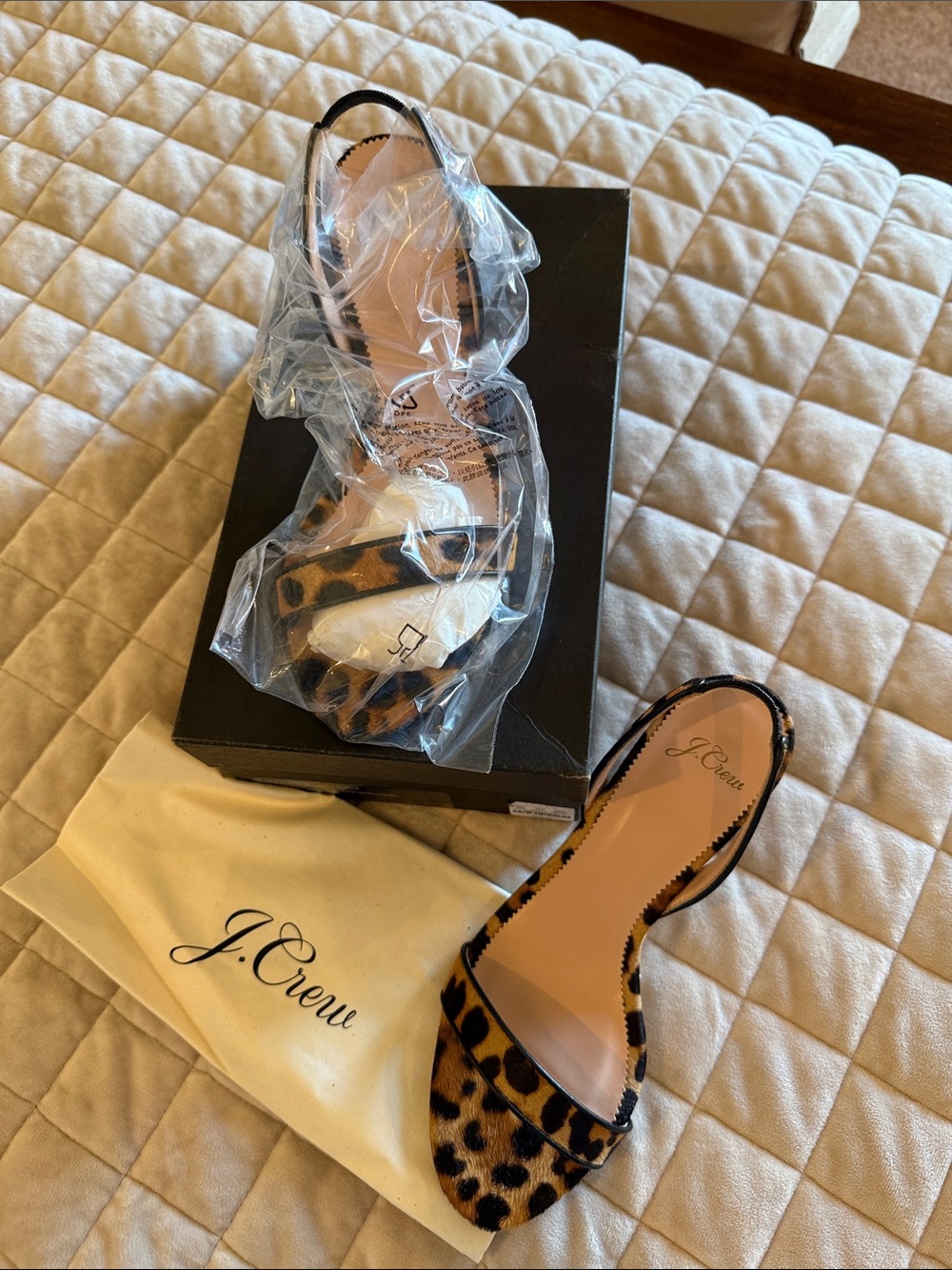 J. Crew Leopard Print Open-Toe Slingback Heels in Tan and Black